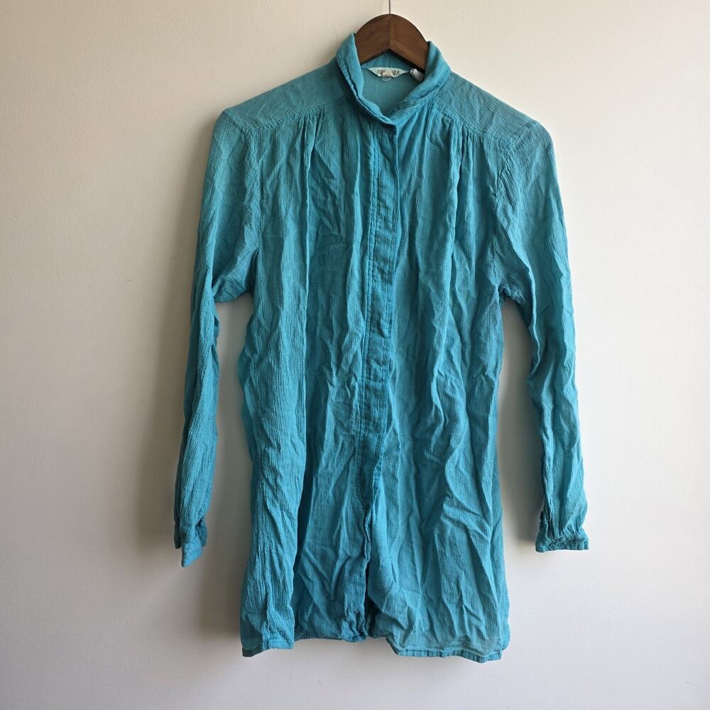 Royal Silk Cotton Guaze Lightweight Vintage Sheer Tunic Size 12 Blouse Blue